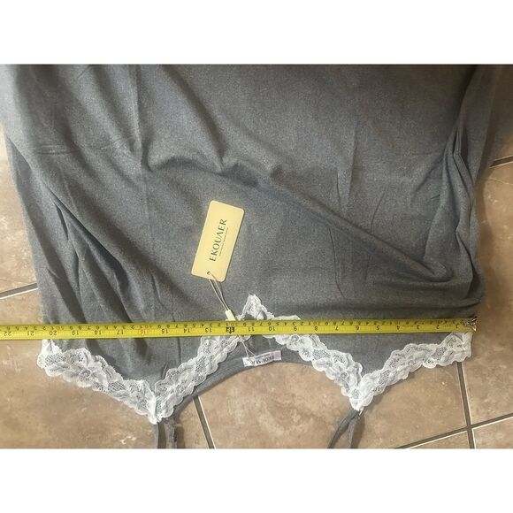NWT Ekouaer XL Soft Soft Lace Accent Slip Gown Sleepwear Grey - Picture 5 of 5